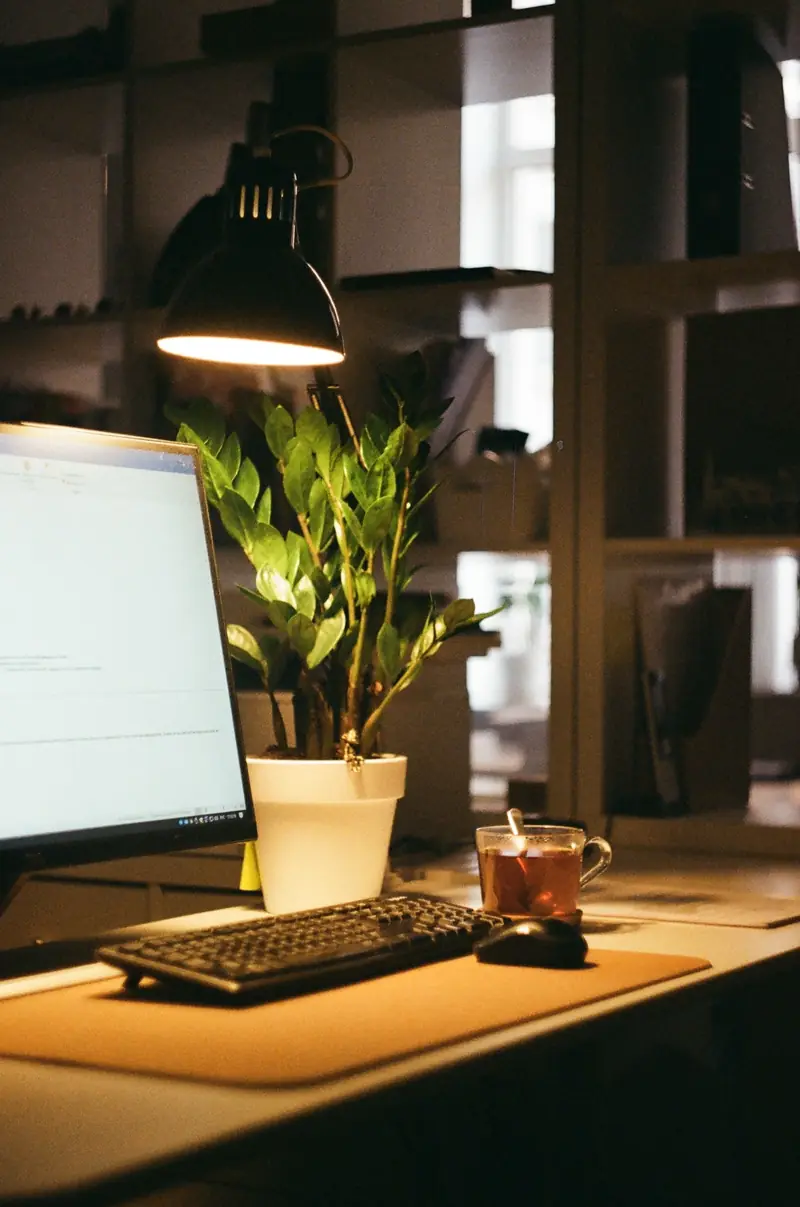 Desk with a lamp