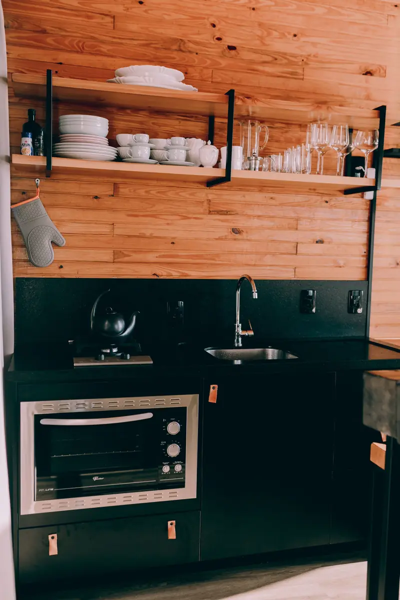 Black and wood kitchenette