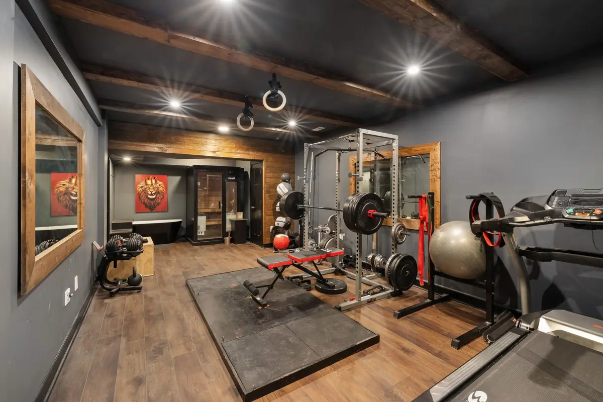 A home gym in a converted garage space