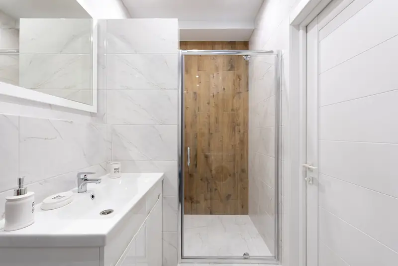 Shower, toilet and basin