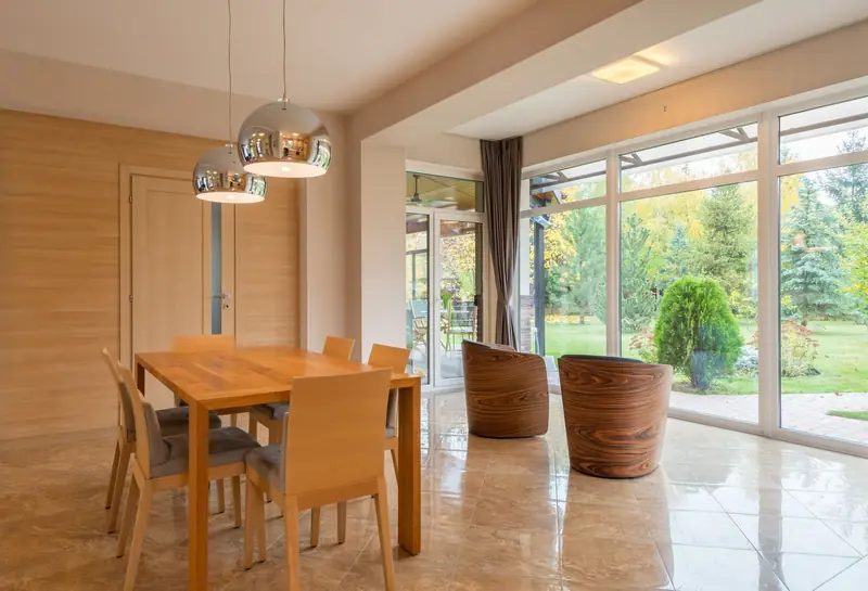 Dining table with a garden view