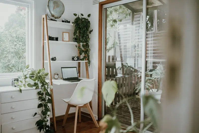 Desk among plants