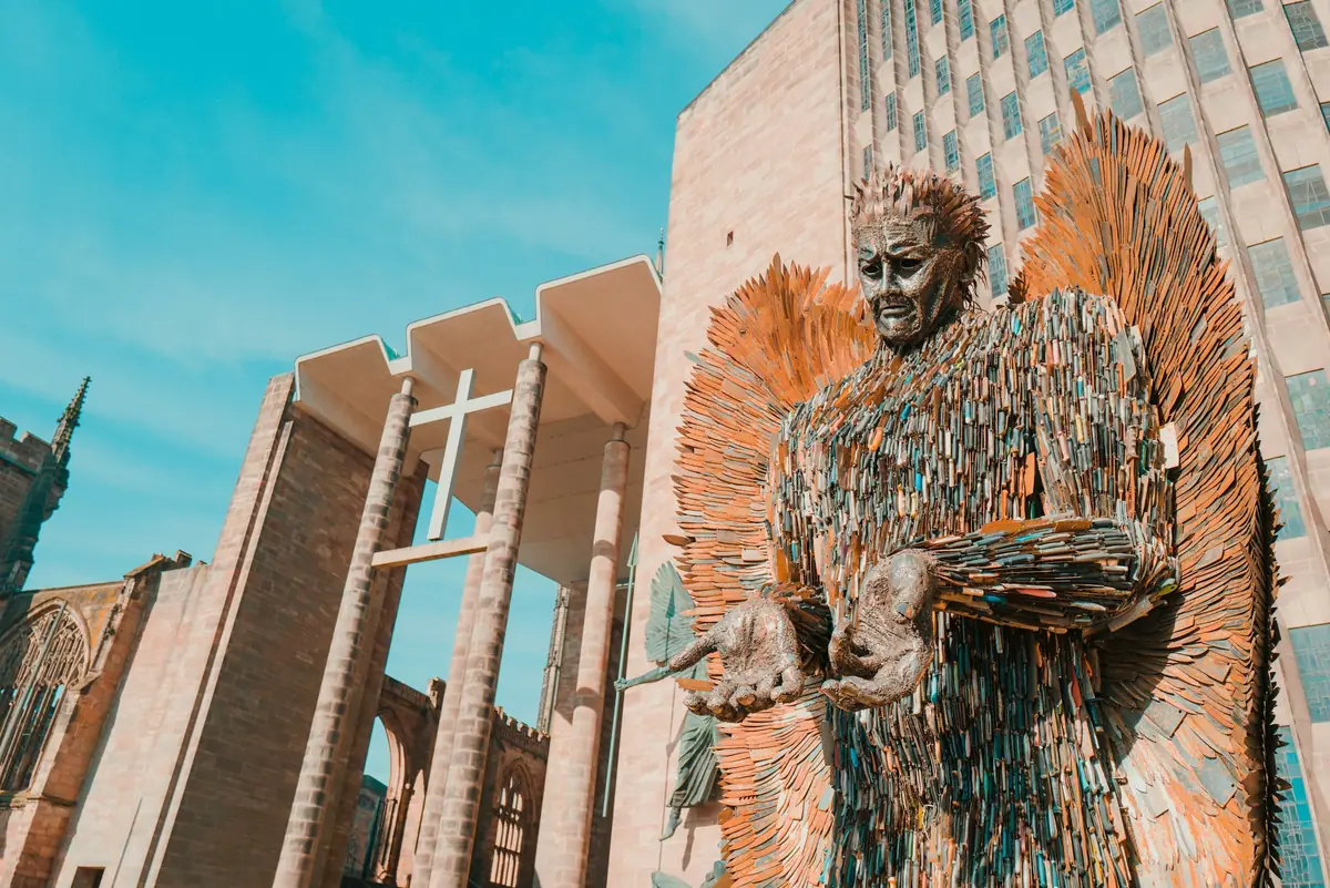 The St Michael statue on Coventry Cathedral.